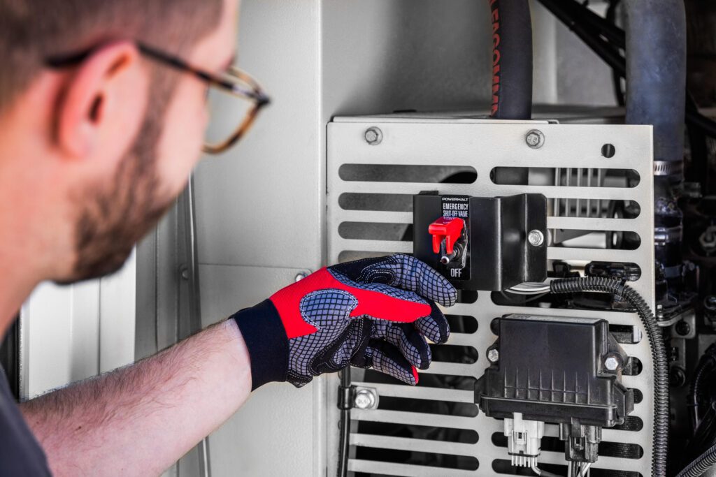 Nahaufnahme von einem Serviceeinsatz an einem Bobcat-Generator