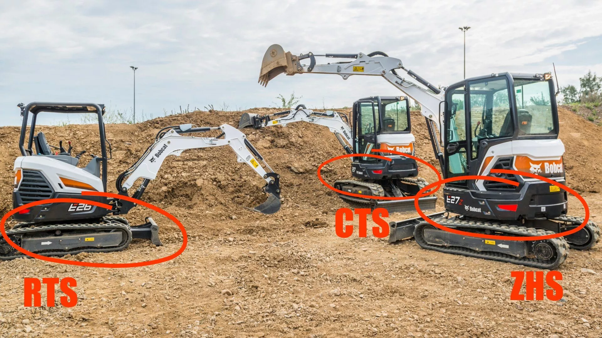 3 Bagger mit verschiedenen Heckschwenkbereichen dargestellt