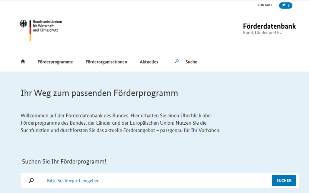 Eingabemaske der Förderdatenbank