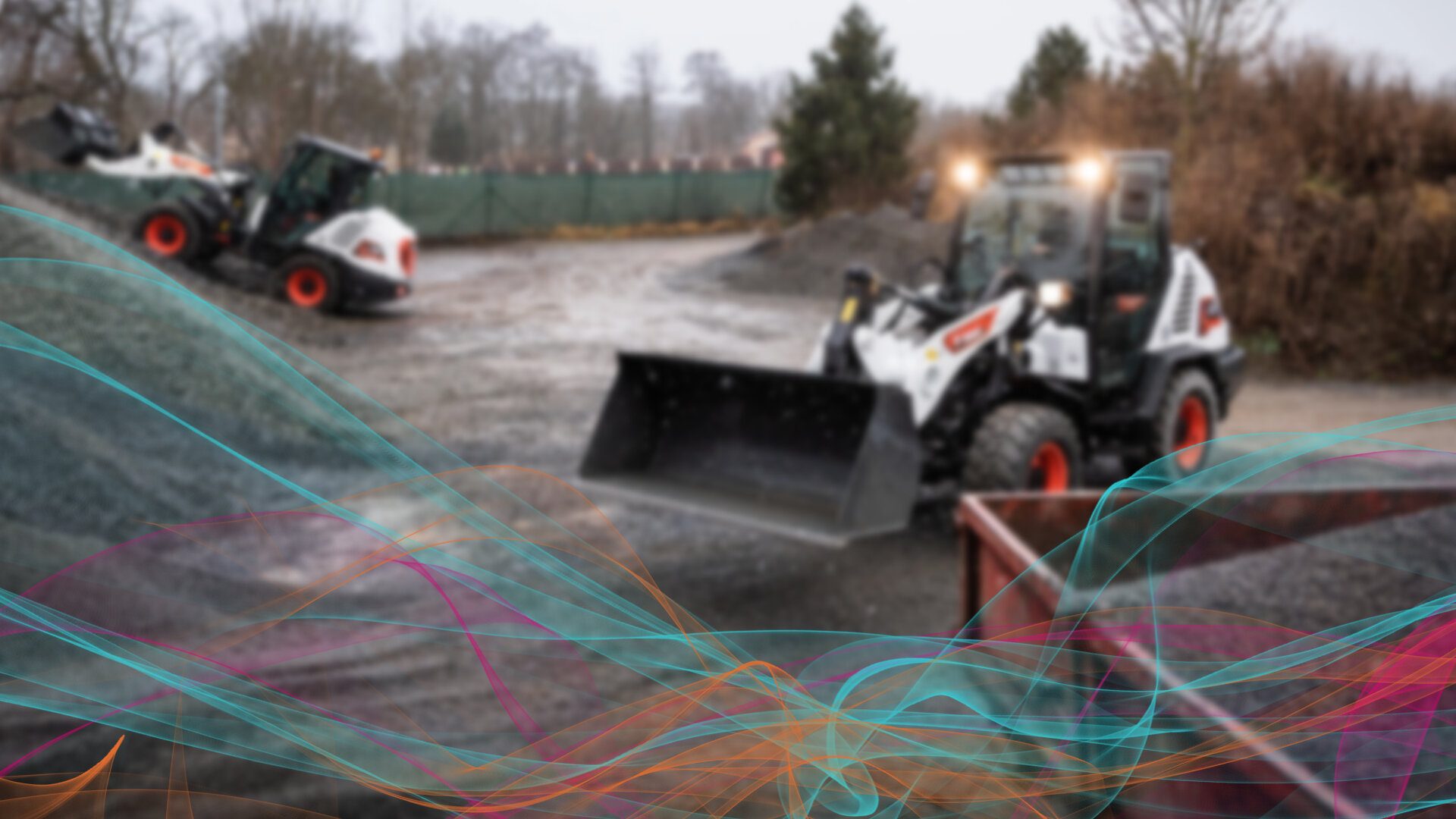 Bobcat-Radlader mit eingezeichneten Geschwindigkeitslinien