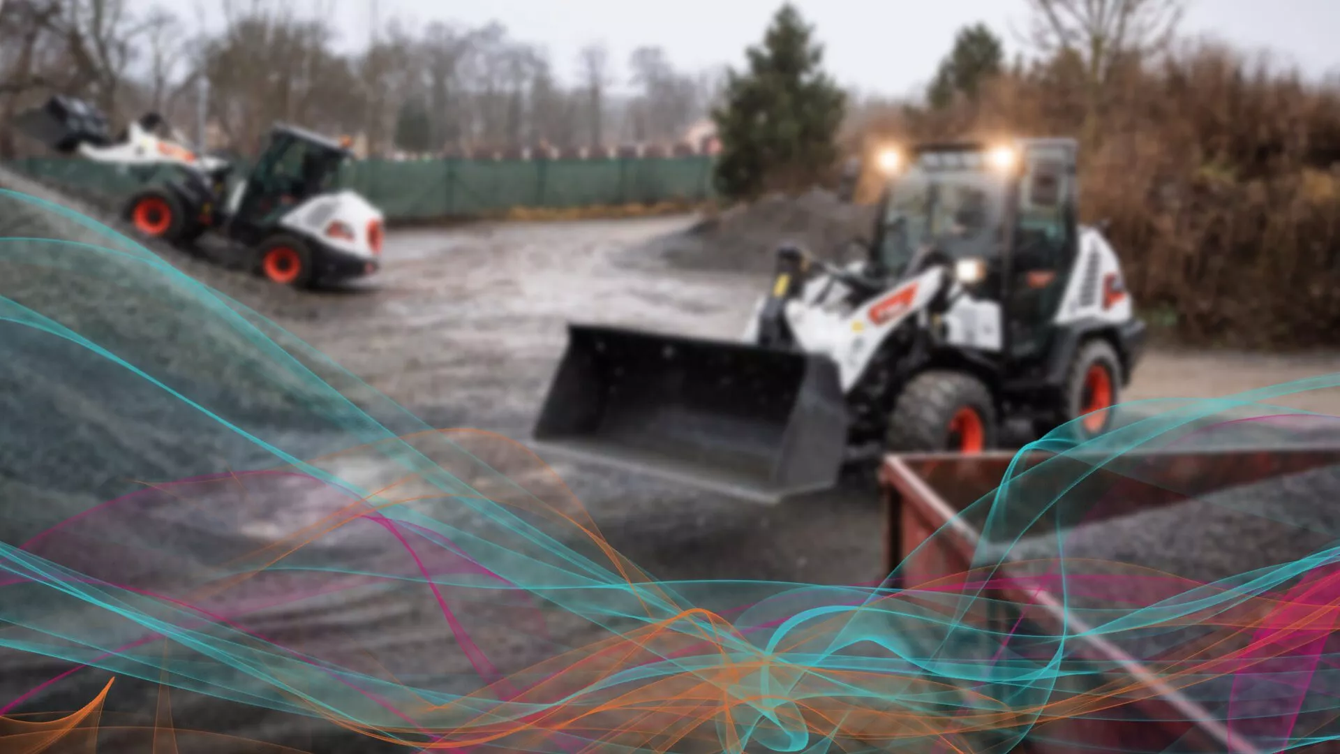 Bobcat-Radlader mit eingezeichneten Geschwindigkeitslinien