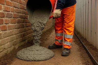 Betonarbeiten in einem engen Gang