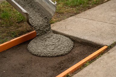 Gießen eines Betonfundamentes unter einem Gehweg