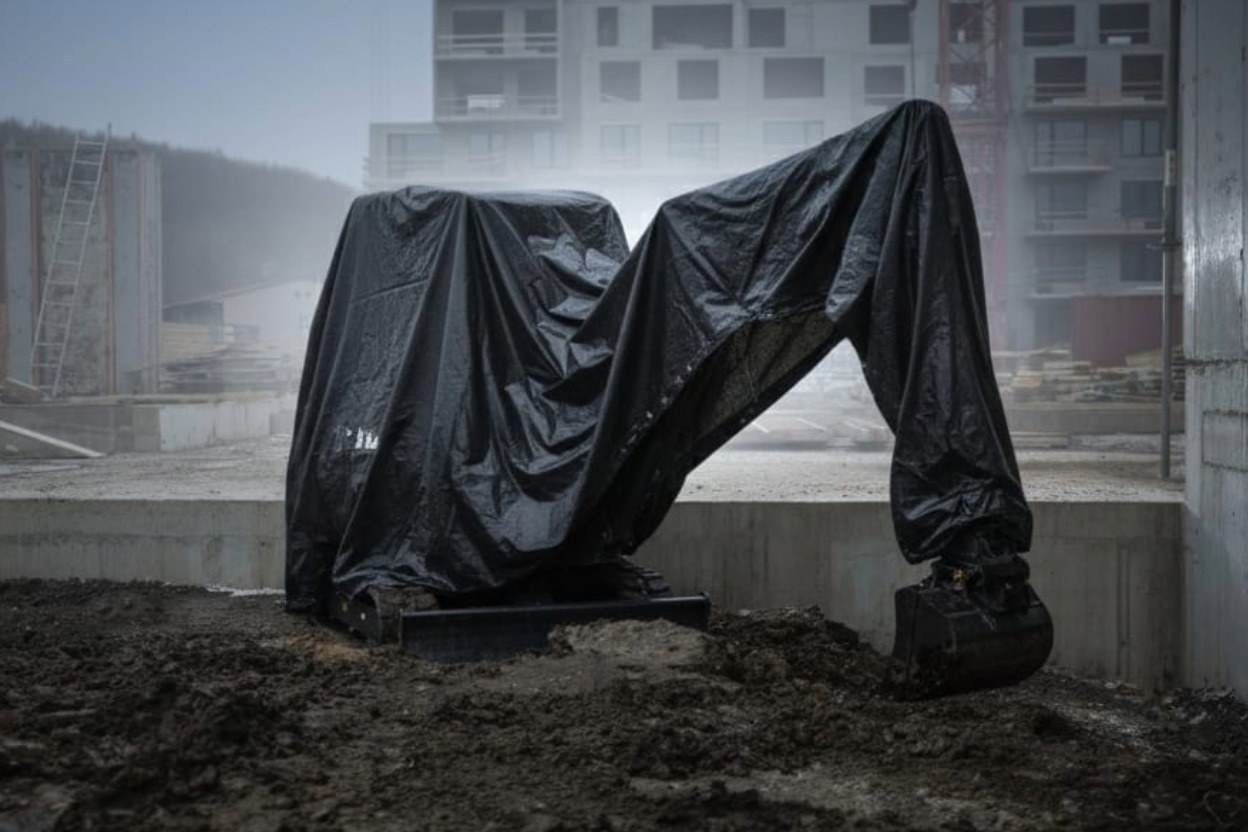 Ein schwarz verhüllter E27-Bagger - Pre-Announcement der Black Edition