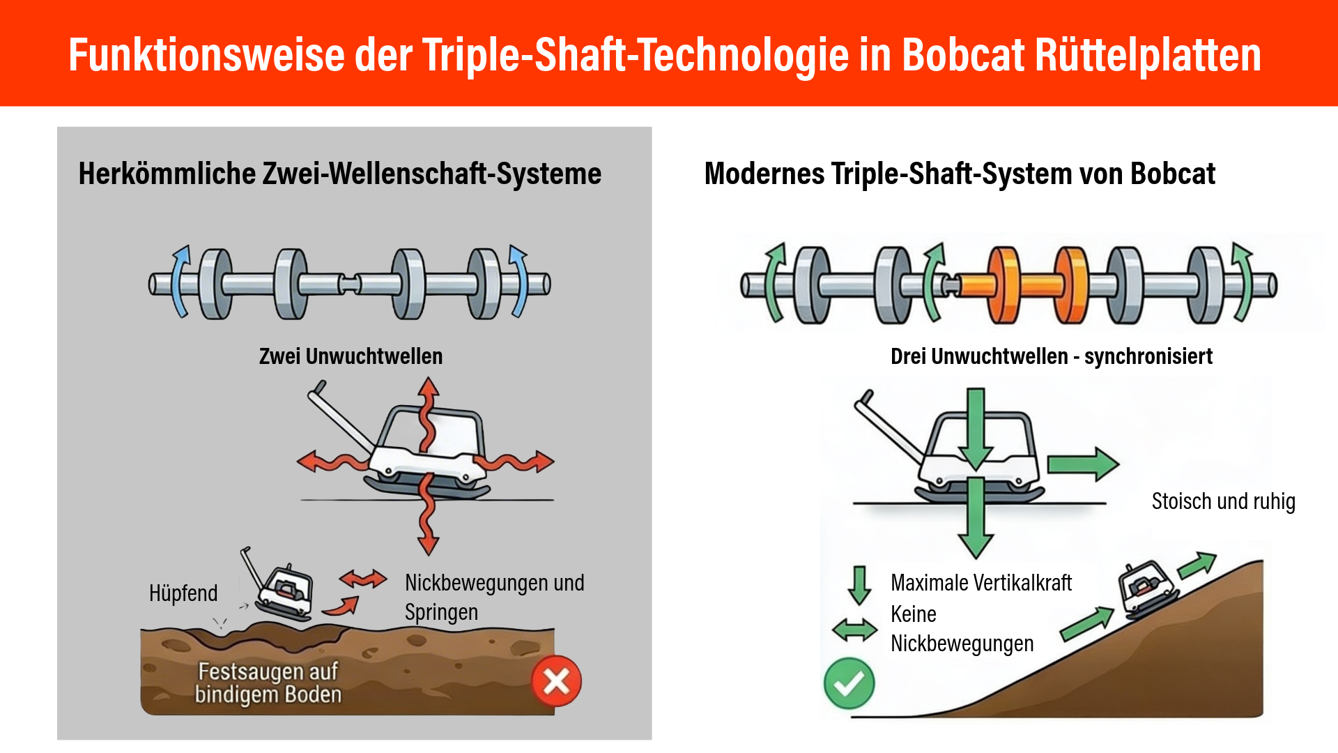 Infografik - So funktioniert die Trible Shaft Technologie von Bobcat 