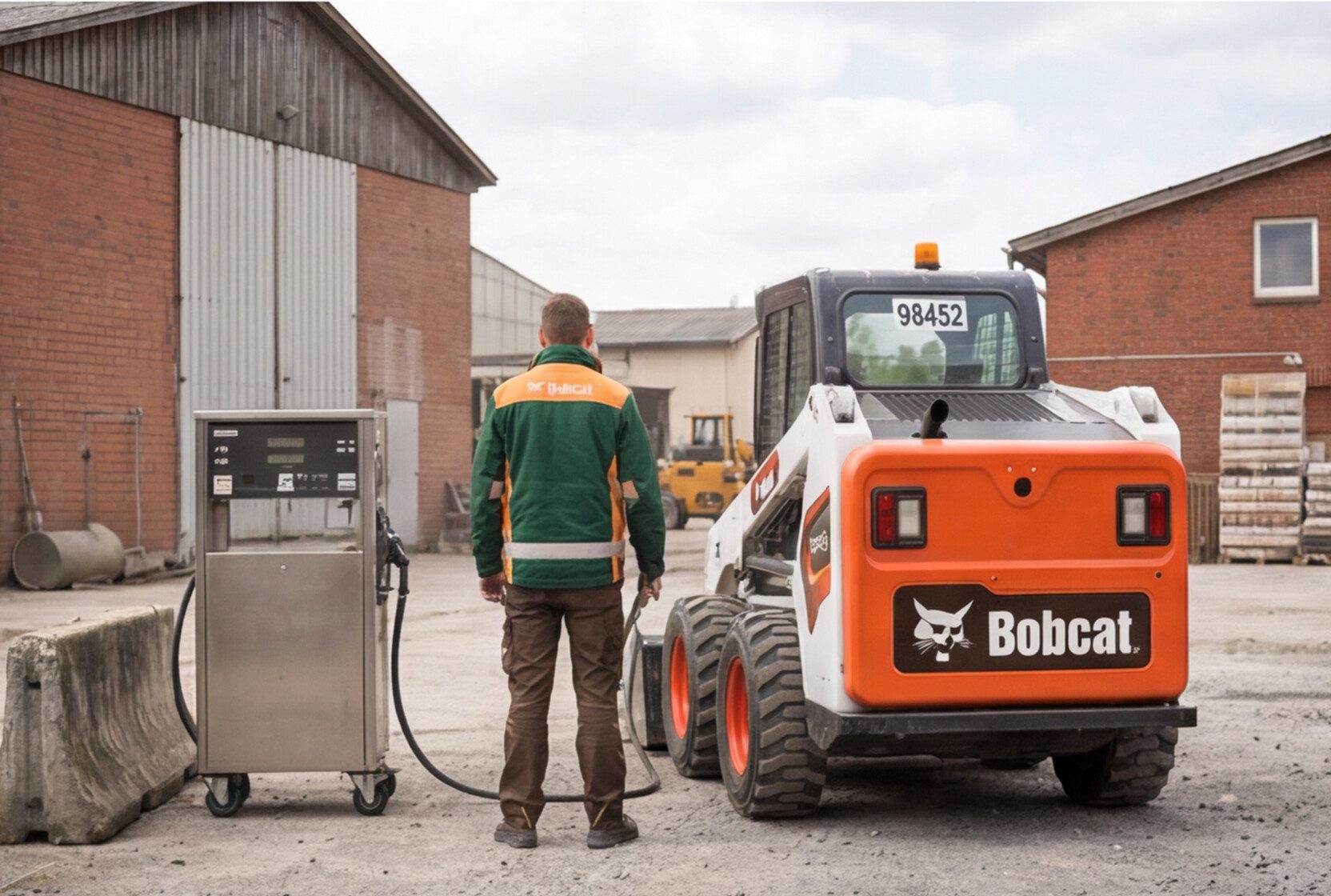 Ein Bobcat-Lader an einer Tankstelle