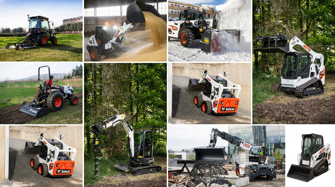 Anbaugeräte und Maschinen von Bobcat in einer Collage